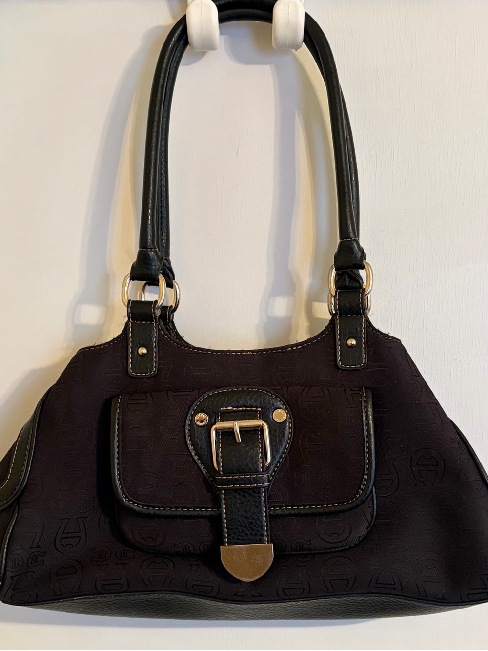 Etienne Aigner Brown Monogram Satchel Shoulder Bag